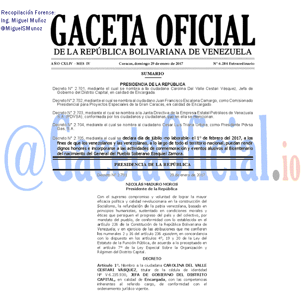 Gaceta Oficial 6284 del 29 enero 2017