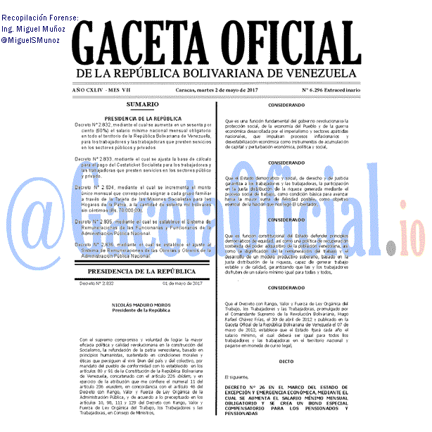 Gaceta Oficial 6296 del 2 mayo 2017 Gaceta Oficial 6296 del 2 mayo 2017