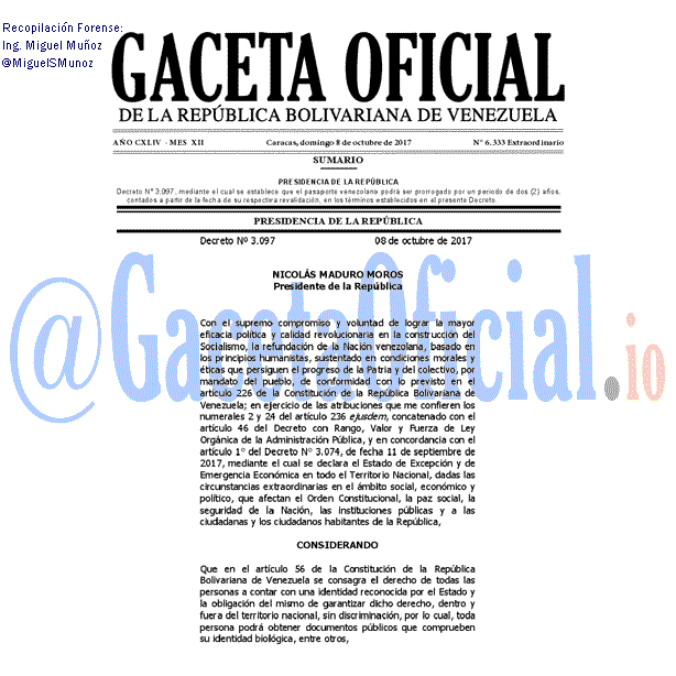 Gaceta Oficial 6333 del 8 octubre 2017 Gaceta Oficial 6333 del 8 octubre 2017