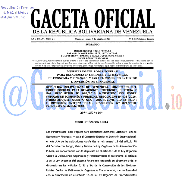 Gaceta Oficial 6369 del 5 abril 2018 Gaceta Oficial 6369 del 5 abril 2018