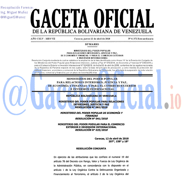 Gaceta Oficial 6372 del 12 abril 2018 Gaceta Oficial 6372 del 12 abril 2018