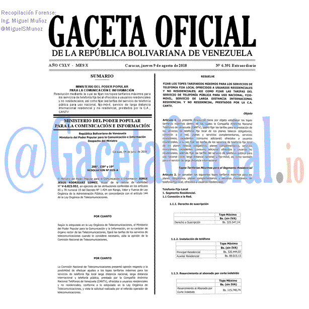 Gaceta Oficial 6391 del 9 Agosto 2018 Gaceta Oficial 6391 del 9 Agosto 2018