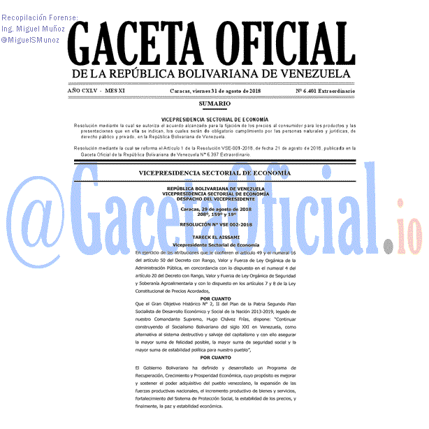 Gaceta Oficial 6401 del 31 Agosto 2018 Gaceta Oficial 6401 del 31 Agosto 2018