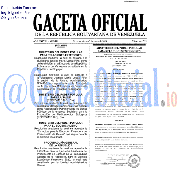 Gaceta Oficial 41792 del 3 Enero 2020