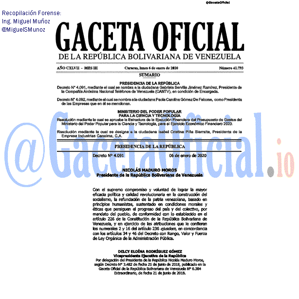 Gaceta Oficial 41793 del 6 Enero 2020