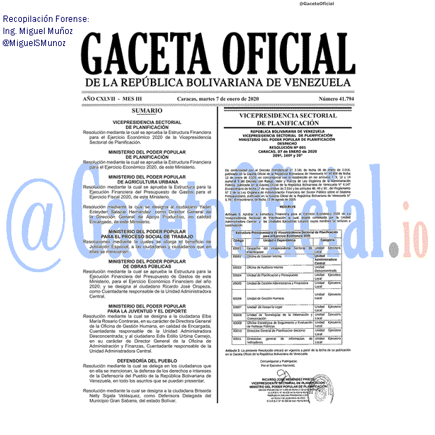 Gaceta Oficial 41794 del 7 Enero 2020