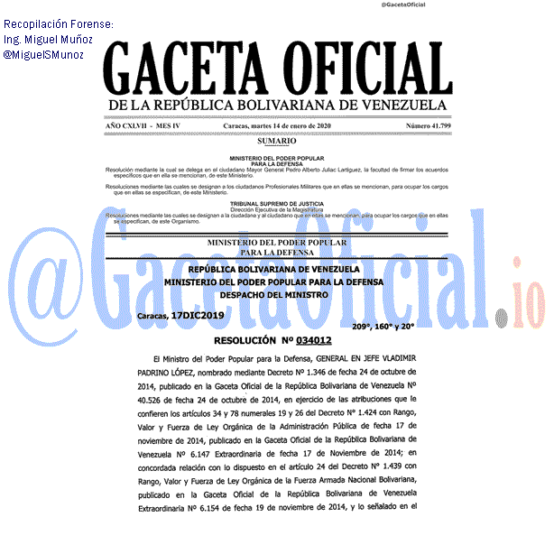 Gaceta Oficial 41799 del 14 Enero 2020