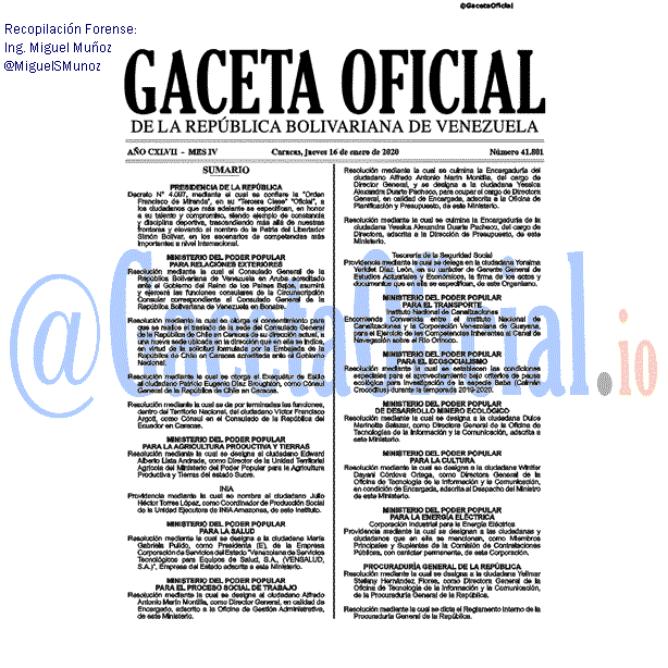 Gaceta Oficial 41801 del 16 Enero 2020