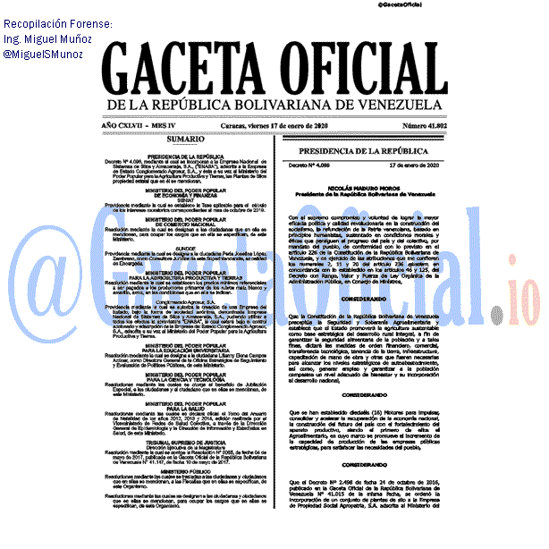 Gaceta Oficial 41802 del 17 Enero 2020