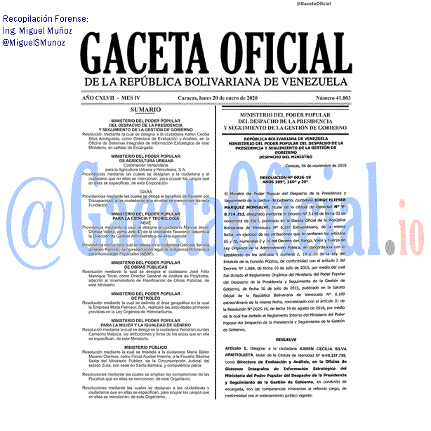 Gaceta Oficial 41803 del 20 Enero 2020