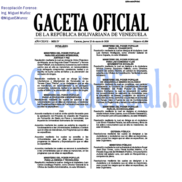 Gaceta Oficial 41806 del 23 Enero 2020