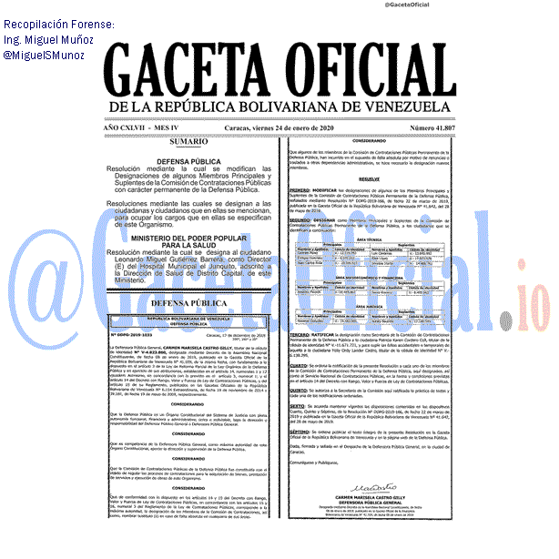 Gaceta Oficial 41807 del 24 Enero 2020