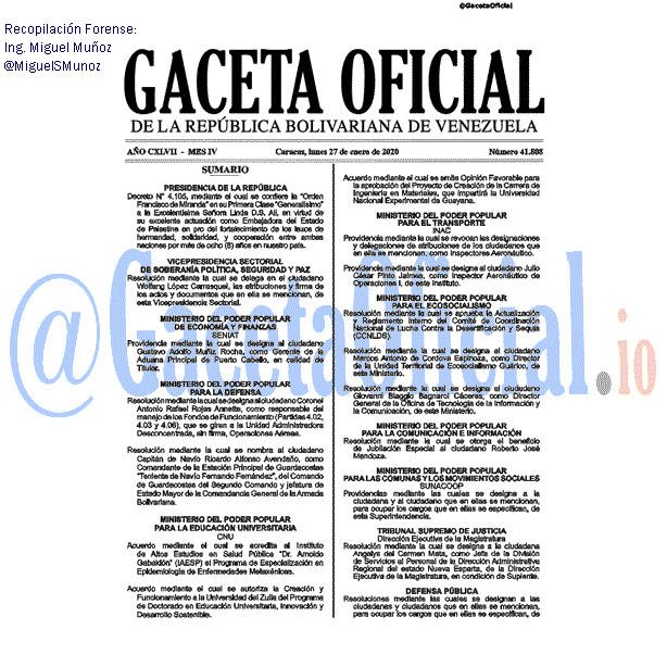 Gaceta Oficial 41808 del 27 Enero 2020