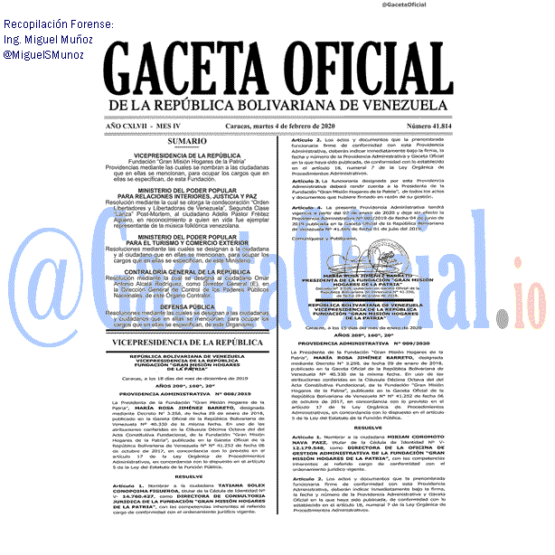 Gaceta Oficial 41814 del 4 febrero 2020