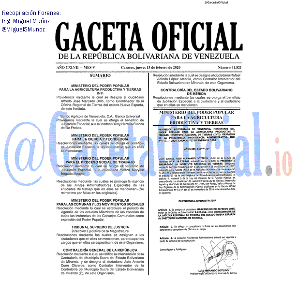 Gaceta Oficial 41821 del 13 febrero 2020