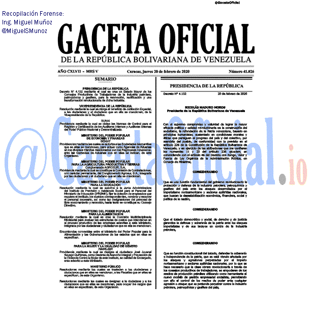 Gaceta Oficial 41826 del 20 febrero 2020
