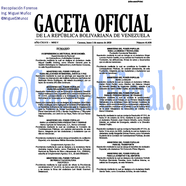 Gaceta Oficial 41830 del 2 marzo 2020