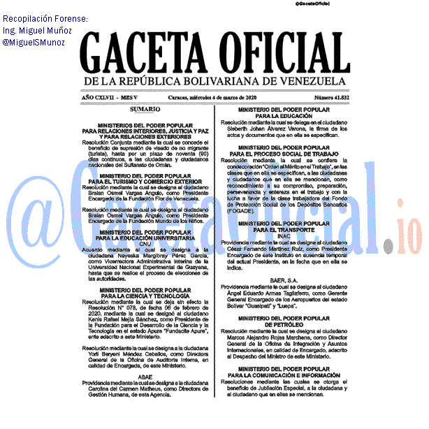 Gaceta Oficial 41832 del 4 marzo 2020