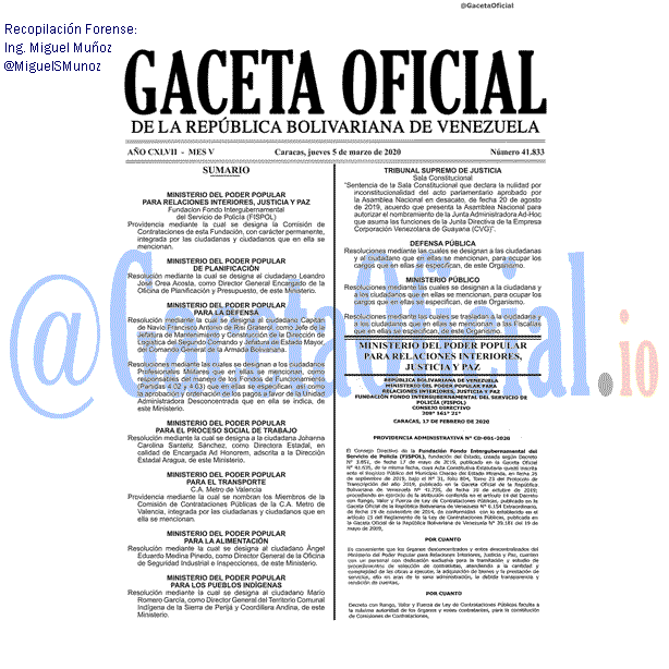 Gaceta Oficial 41833 del 5 marzo 2020