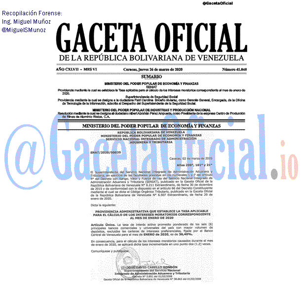 Gaceta Oficial 41848 del 26 abril 2020