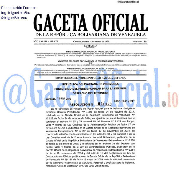 Gaceta Oficial 41851 del 31 marzo 2020 Gaceta Oficial 418511 del 31 marzo 2020