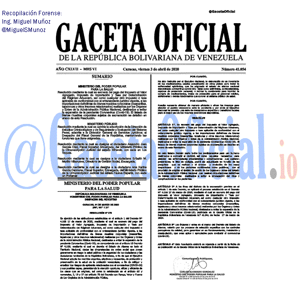 Gaceta Oficial 41854 del 3 abril 2020 Gaceta Oficial 41854 del 3 abril 2020