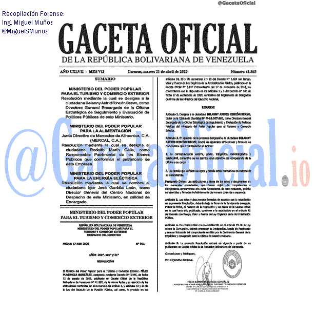 Gaceta Oficial 41863 del 21 abril 2020 Gaceta Oficial 41863 del 21 abril 2020