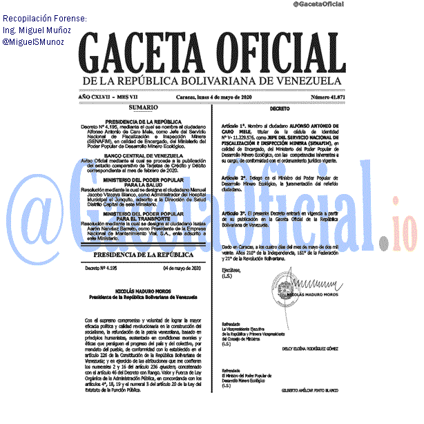 Gaceta Oficial 41871 del 4 mayo 2020 Gaceta Oficial 41871 del 4 mayo 2020