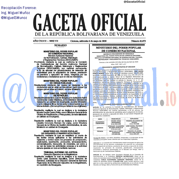 Gaceta Oficial 41873 del 6 mayo 2020