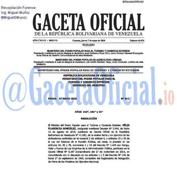 Gaceta Oficial 41874 del 7 mayo 2020