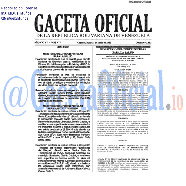 Gaceta Oficial 41891 del 1 junio 2020