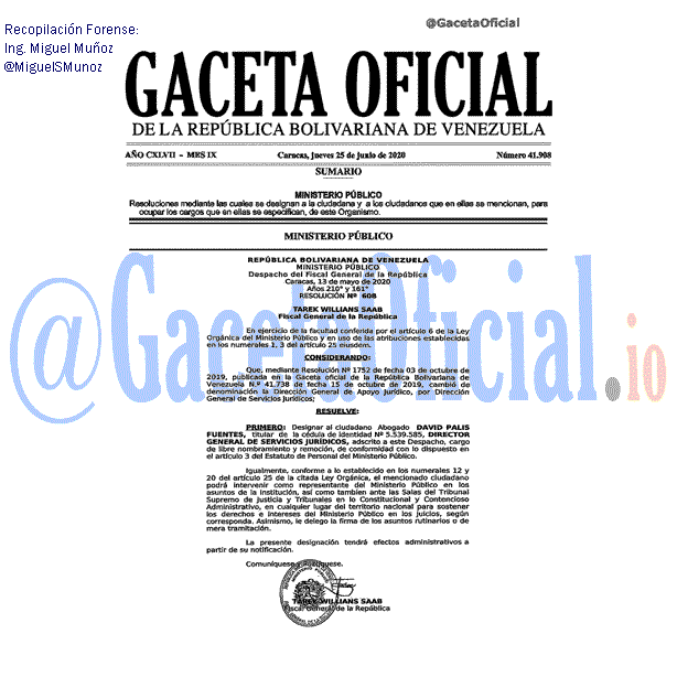 Gaceta Oficial 41908 del 25 junio 2020