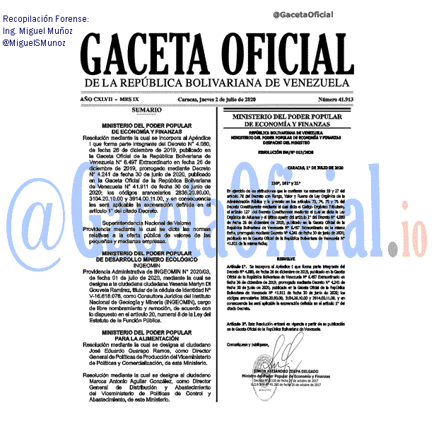 Gaceta Oficial 41913 del 2 julio 2020 Gaceta Oficial 41913 del 2 julio 2020