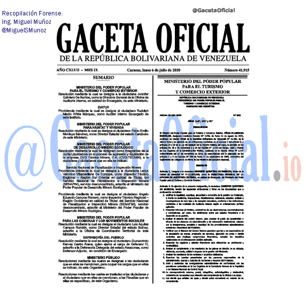 Gaceta Oficial 41915 del 6 julio 2020 Gaceta Oficial 41915 del 6 julio 2020