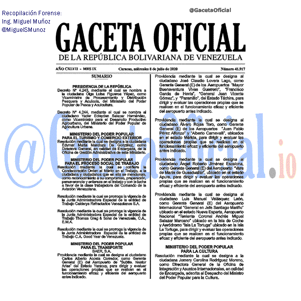 Gaceta Oficial 41917 del 8 julio 2020 Gaceta Oficial 41917 del 8 julio 2020