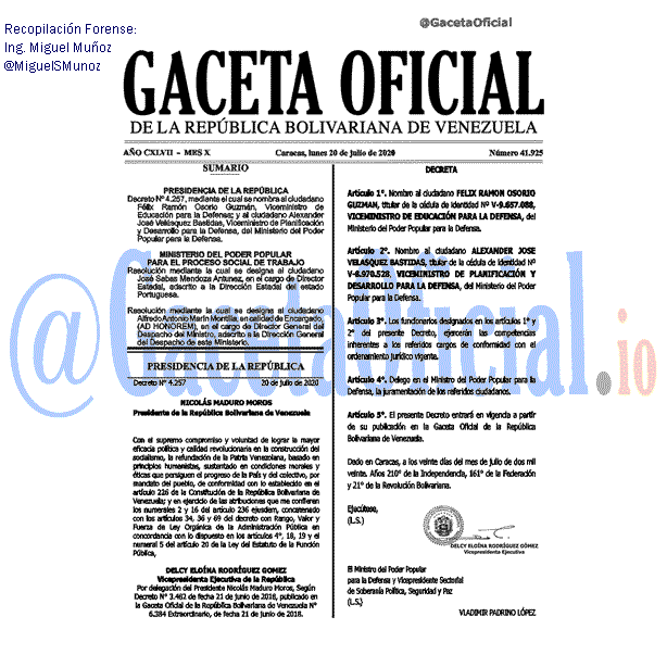 Gaceta Oficial 41925 del 20 julio 2020 Gaceta Oficial 41925 del 20 julio 2020
