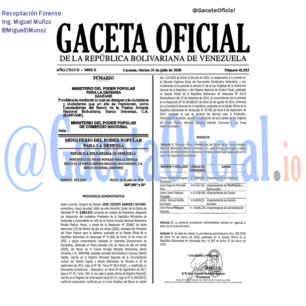 Gaceta Oficial 41933 del 31 julio 2020