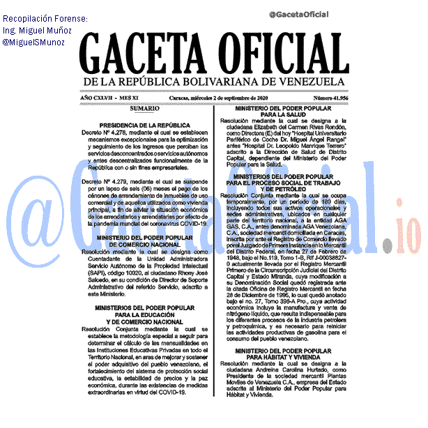 Gaceta Oficial 41956 del 2 septiembre 2020