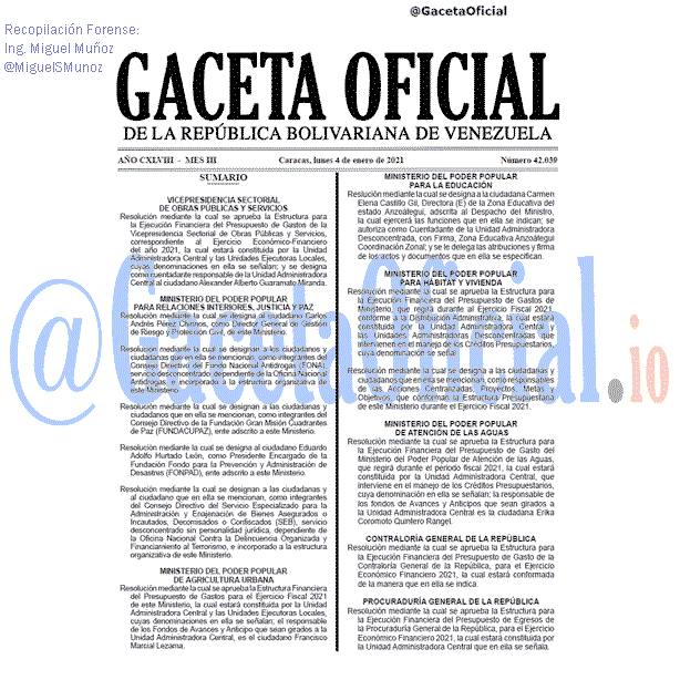 Gaceta Oficial 42039 del 4 Enero 2021