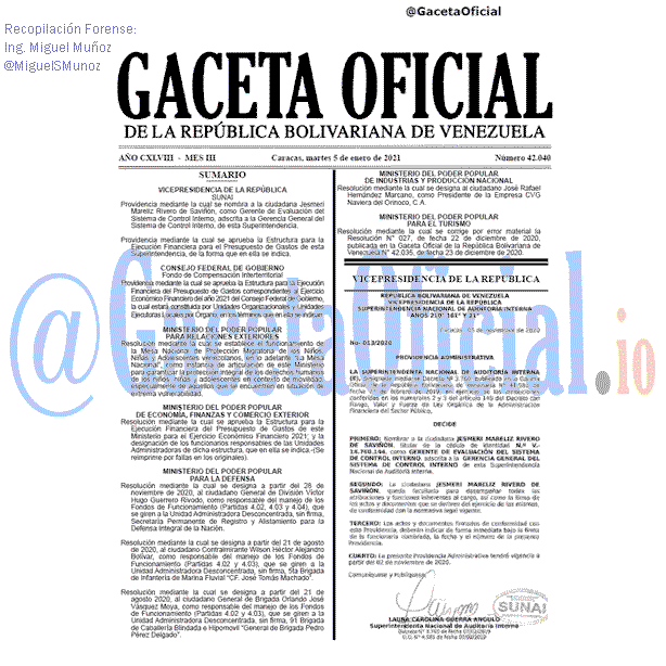Gaceta Oficial 42040 del 5 Enero 2021