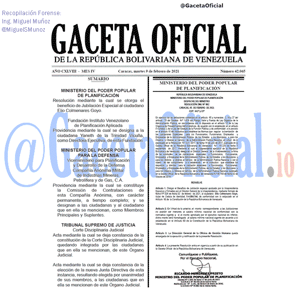 Gaceta Oficial 42065 del 9 febrero 2021