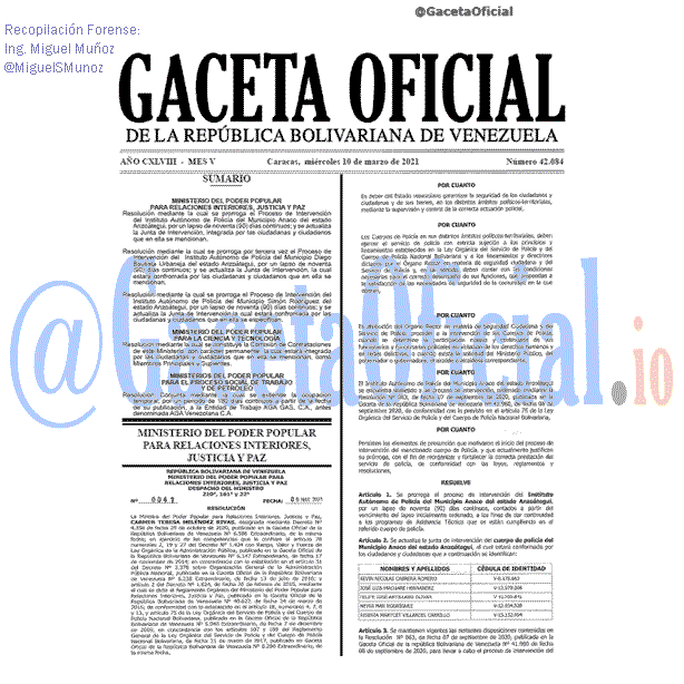 Gaceta Oficial 42084 del 10 marzo 2021