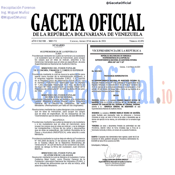 Gaceta Oficial 42091 del 19 marzo 2021