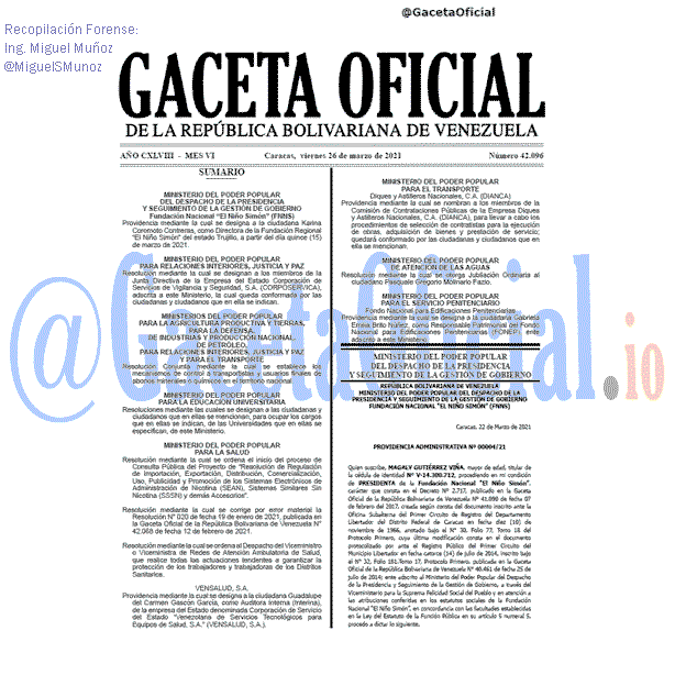 Gaceta Oficial 42096 del 26 marzo 2021