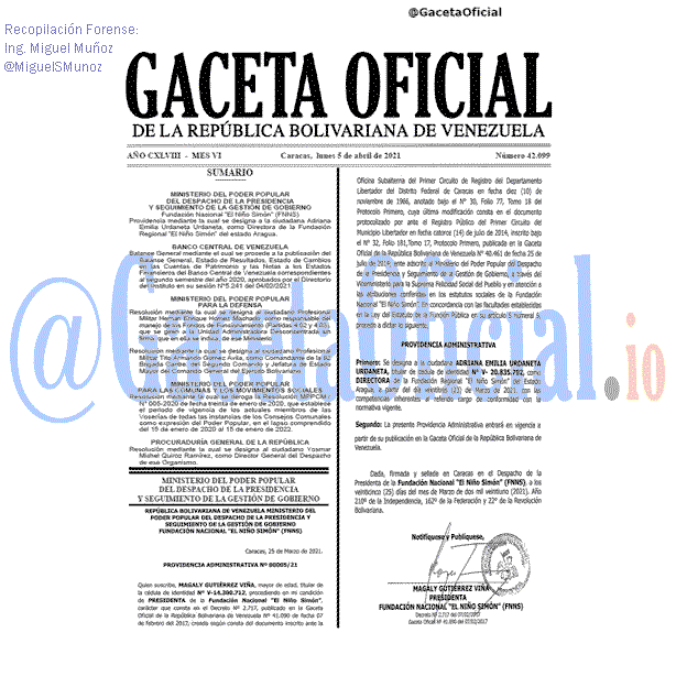Gaceta Oficial 42099 del 5 abril 2021 Gaceta Oficial 42099 del 5 abril 2021