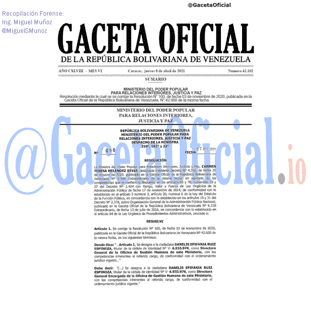 Gaceta Oficial 42102 del 8 abril 2021 Gaceta Oficial 42102 del 8 abril 2021