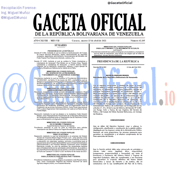 Gaceta Oficial 42105 del 13 abril 2021 Gaceta Oficial 42105 del 13 abril 2021