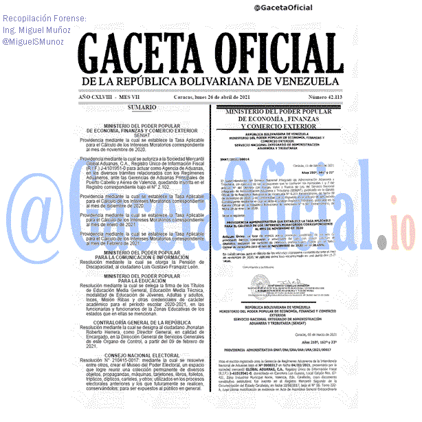 Gaceta Oficial 42113 del 26 abril 2021