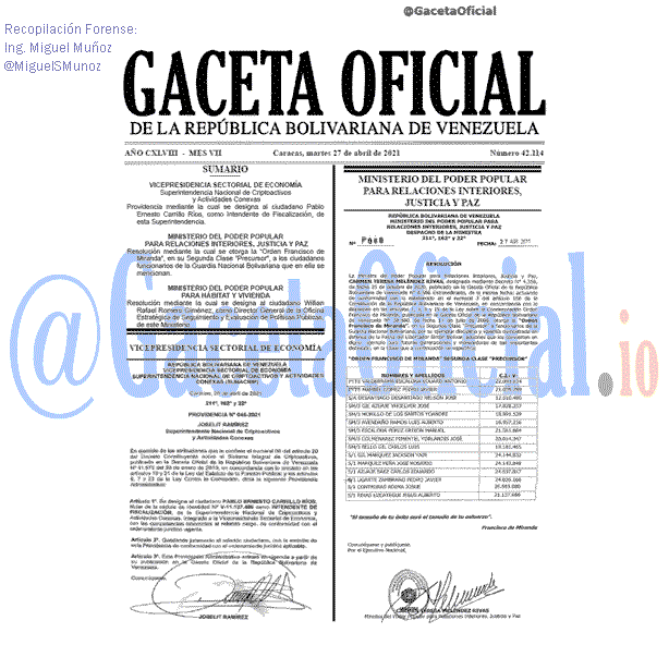 Gaceta Oficial 42114 del 27 abril 2021 Gaceta Oficial 42114 del 27 abril 2021