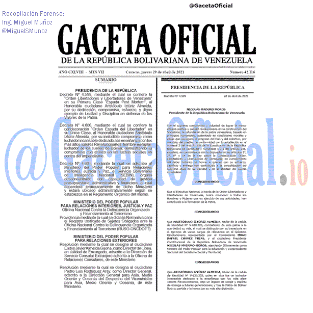 Gaceta Oficial 42116 del 29 abril 2021 Gaceta Oficial 42116 del 29 abril 2021